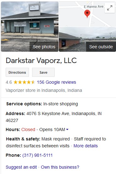Dark Vaporz Google Business Listing