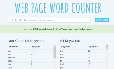 Webpage Word Counter Results